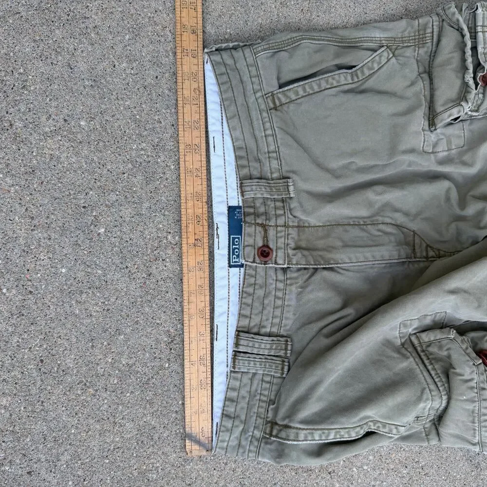 Y2K Polo Ralph Lauren Khaki Tan Olive Paratrooper Cargo Shorts Size 34